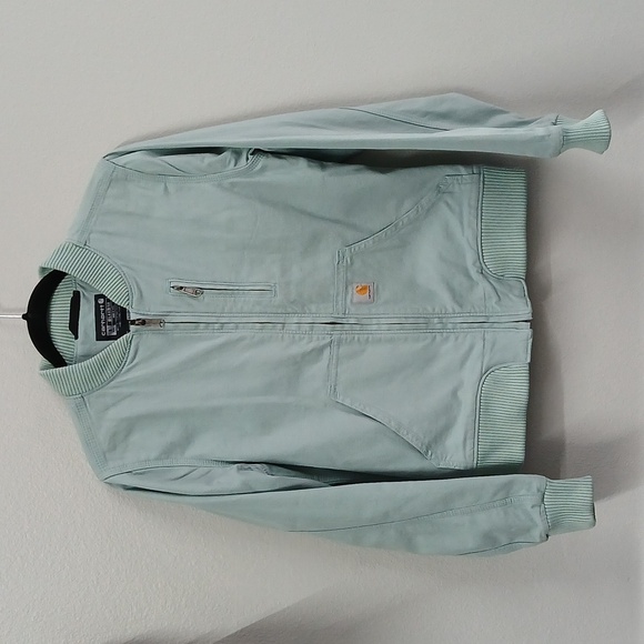 Carhartt Jackets & Blazers - CARHARTT Women’s Bomber Jacket S Dusty Blue Canvas Relaxed Fit Utility NWOT